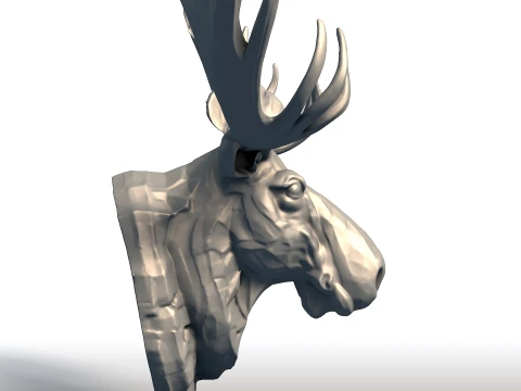 Moose Head Wall Sculpture - Majestic Wildlife Trophy - Bull Moose Antlers Decor 3D Print Model
