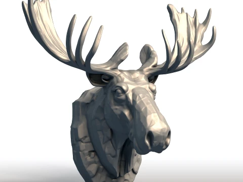 Moose Head Wall Sculpture - Majestic Wildlife Trophy - Bull Moose Antlers Decor 3D Print Model