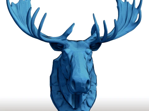 Moose Head Wall Sculpture - Majestic Wildlife Trophy - Bull Moose Antlers Decor 3D Print Model