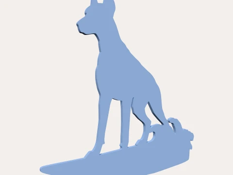 Doberman Surfing Silhouette - Upright Surfing Dog Sculpture - Black Minimalist Surfboard Art 3D Print Model