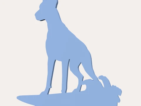 Doberman Surfing Silhouette - Upright Surfing Dog Sculpture - Black Minimalist Surfboard Art 3D Print Model