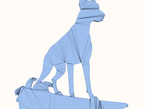 Doberman Surfing Silhouette - Upright Surfing Dog Sculpture - Black Minimalist Surfboard Art 3D Print Model