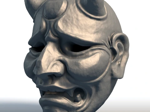 Japanese Hannya Mask - Traditional Oni Demon Art - Wall Decor Sculpture 3D Print Model
