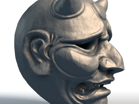 Japanese Hannya Mask - Traditional Oni Demon Art - Wall Decor Sculpture 3D Print Model
