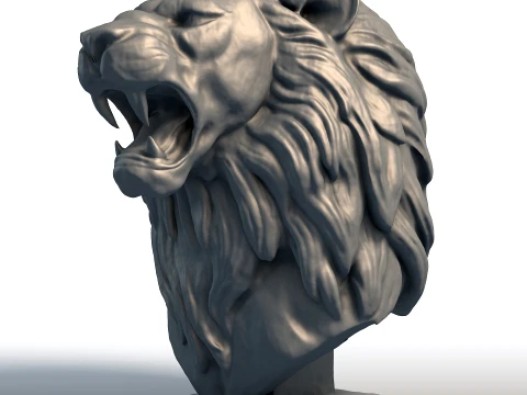 Lion Bust Sculpture - Majestic Big Cat Statue - Wildlife Animal Head Model 3D Print Model