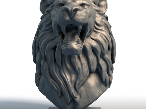 Escultura de busto de le&atilde;o - est&aacute;tua majestosa de gato grande - modelo de cabe&ccedil;a de animal selvagem Modelo de Impressão 3D