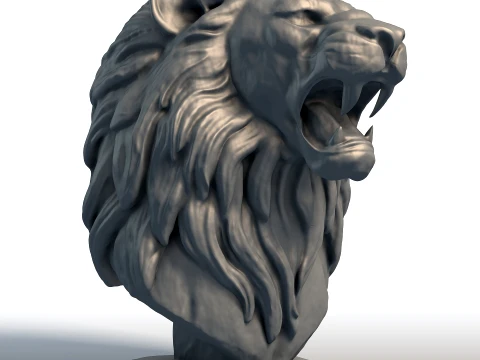 Escultura de busto de le&atilde;o - est&aacute;tua majestosa de gato grande - modelo de cabe&ccedil;a de animal selvagem Modelo de Impressão 3D