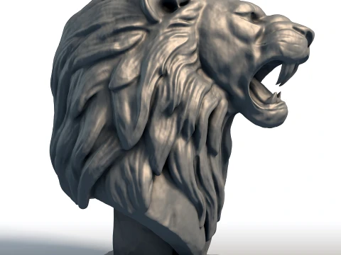 Escultura de busto de le&atilde;o - est&aacute;tua majestosa de gato grande - modelo de cabe&ccedil;a de animal selvagem Modelo de Impressão 3D