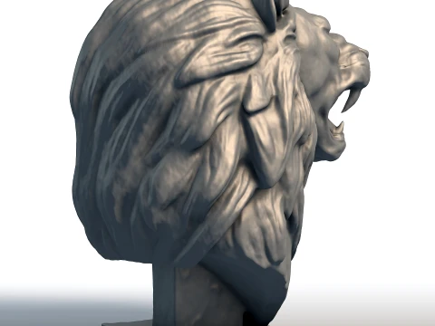 Escultura de busto de le&atilde;o - est&aacute;tua majestosa de gato grande - modelo de cabe&ccedil;a de animal selvagem Modelo de Impressão 3D