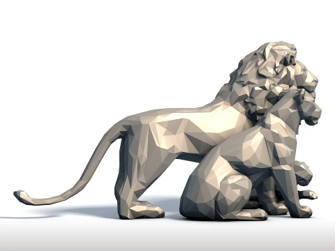 Fam&iacute;lia Rei Le&atilde;o Low Poly - Escultura em Rocha do Orgulho - Modelo Geom&eacute;trico de Fam&iacute;lia Animal Modelo de Impressão 3D
