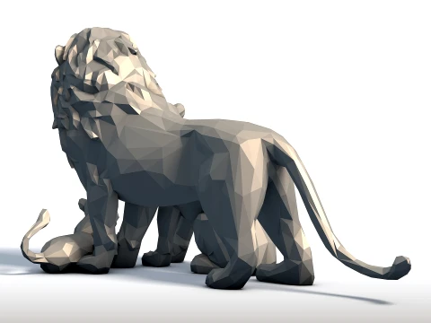 Fam&iacute;lia Rei Le&atilde;o Low Poly - Escultura em Rocha do Orgulho - Modelo Geom&eacute;trico de Fam&iacute;lia Animal Modelo de Impressão 3D