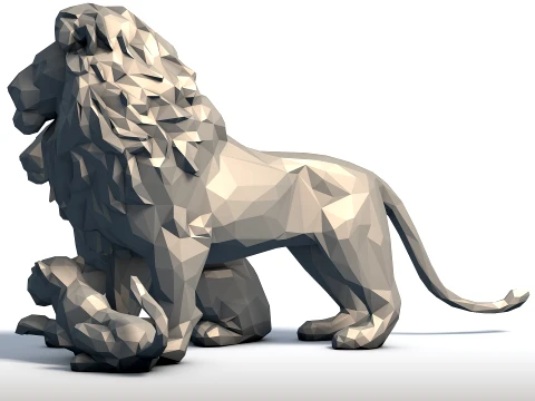 Fam&iacute;lia Rei Le&atilde;o Low Poly - Escultura em Rocha do Orgulho - Modelo Geom&eacute;trico de Fam&iacute;lia Animal Modelo de Impressão 3D