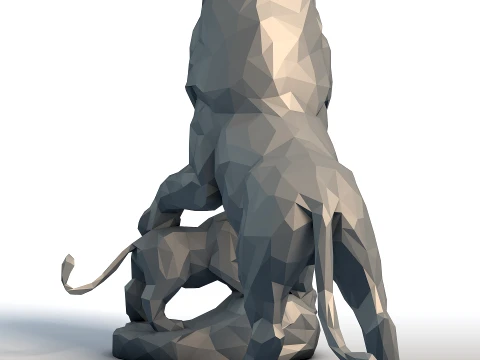 Lion King Cub Low Poly - Father and Son Lions - Geometric Animal Sculpture for 3D Print 3D Print Model