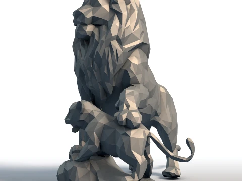 Lion King Cub Low Poly - Father and Son Lions - Geometric Animal Sculpture for 3D Print 3D Print Model