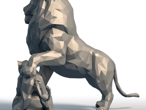 Lion King Cub Low Poly - Father and Son Lions - Geometric Animal Sculpture for 3D Print 3D Print Model