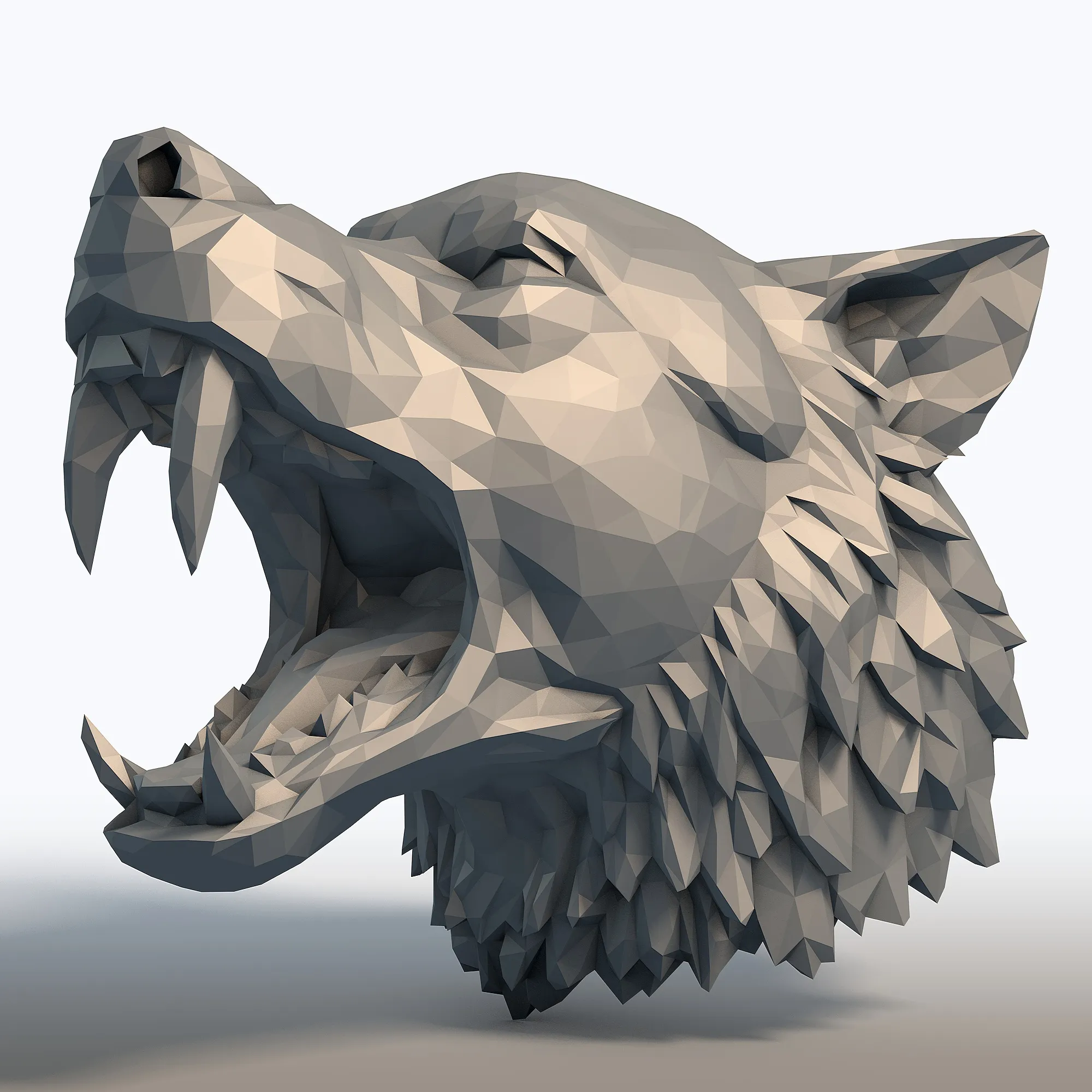 Low Poly Angry Wolf Head - Geometric Wolf Sculpture - Predator Animal Model 3D Print Model .c4d .max .obj .3ds .fbx .stl .blend