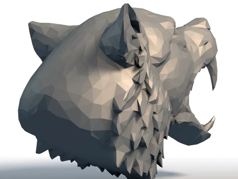 Low Poly Angry Wolf Head - Geometric Wolf Sculpture - Predator Animal Model 3D Print Model