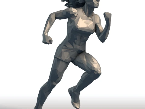Low Poly Running Woman - Geometric Female Athlete Sculpture - Dynamic Motion Figure 3D Print Model