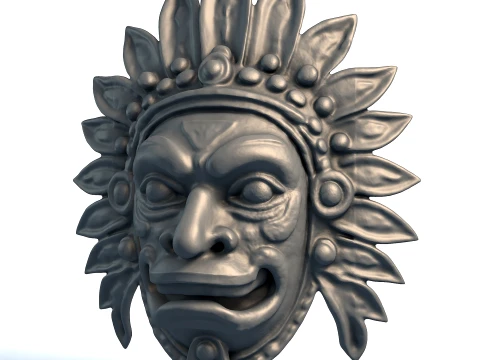Maya Ceremonial Mask - Ancient Tribal Artifact - Printable Cultural Sculpture 3D Print Model