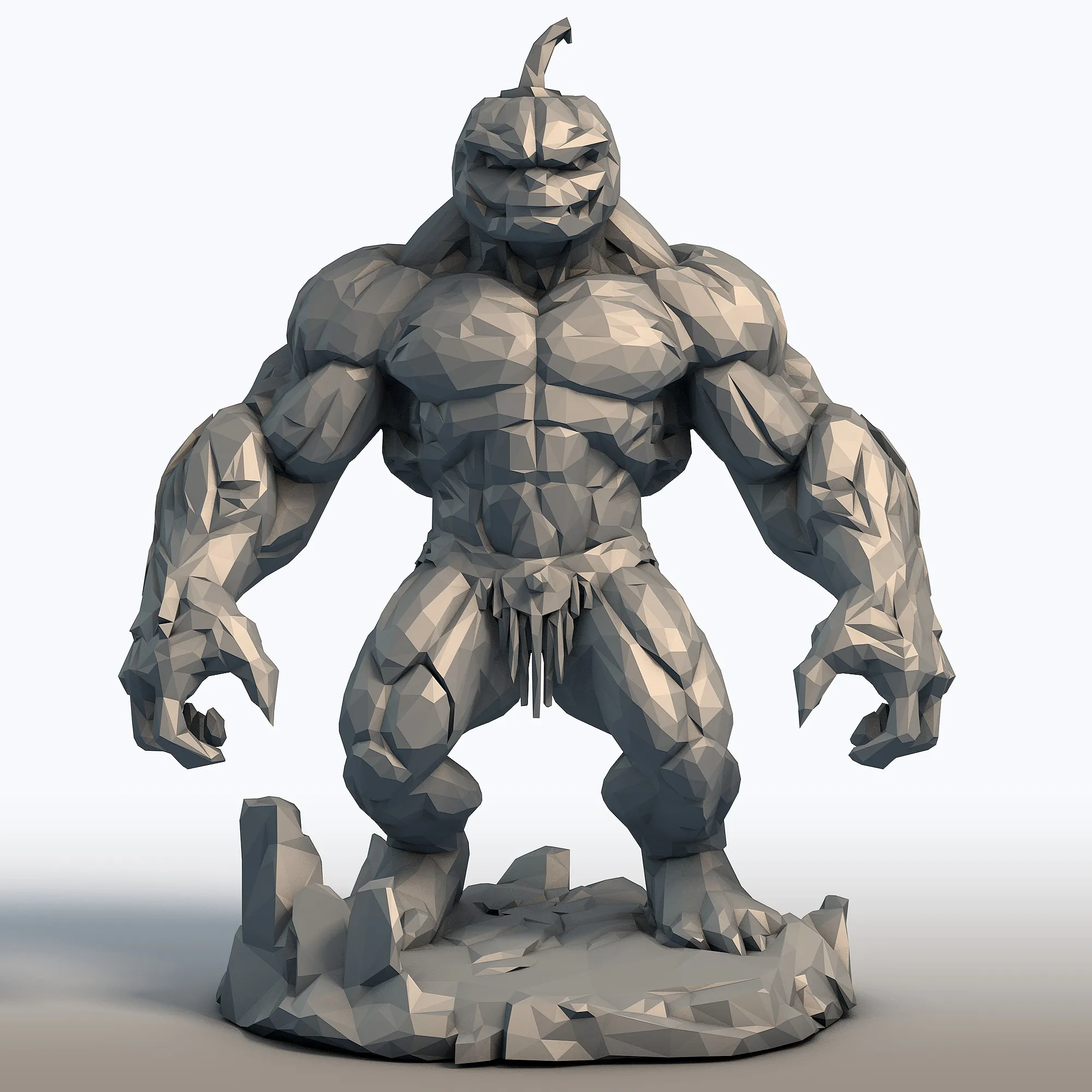 Pumpkin Head Bodybuilder - Muscular Figurine Low Poly - Halloween Fitness Sculpture 3D Print Model .c4d .max .obj .3ds .fbx .stl .blend