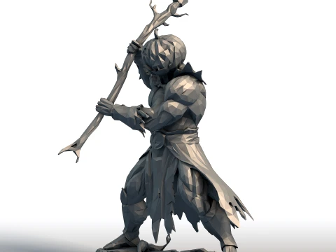 Pumpkin Head Reaper - Muscular Scythe Warrior Low Poly - Halloween Fantasy Figurine 3D Print Model