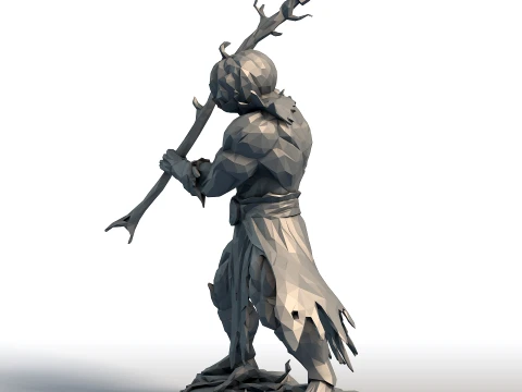 Pumpkin Head Reaper - Muscular Scythe Warrior Low Poly - Halloween Fantasy Figurine 3D Print Model