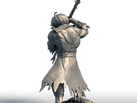 Pumpkin Head Reaper - Muscular Scythe Warrior Low Poly - Halloween Fantasy Figurine 3D Print Model