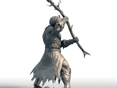 Pumpkin Head Reaper - Muscular Scythe Warrior Low Poly - Halloween Fantasy Figurine 3D Print Model