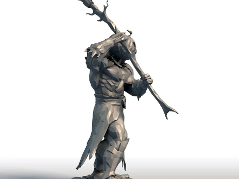 Pumpkin Head Reaper - Muscular Scythe Warrior Low Poly - Halloween Fantasy Figurine 3D Print Model