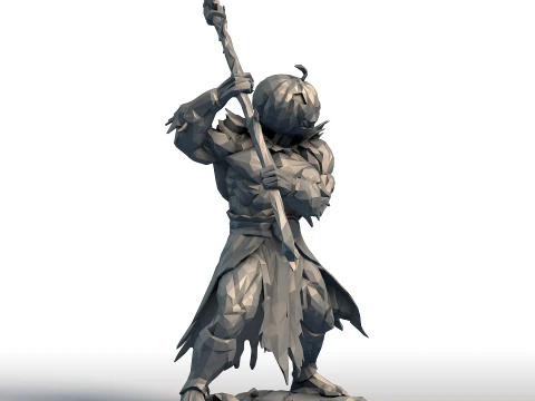 Pumpkin Head Reaper - Muscular Scythe Warrior Low Poly - Halloween Fantasy Figurine 3D Print Model