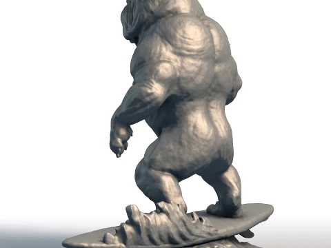 Wooden Bulldog Surfer Sculpture - Beach Dog Decor - Surfing Mascot Statue 3D Print Model