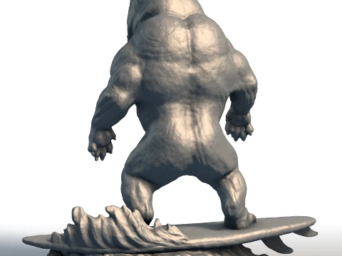 Wooden Bulldog Surfer Sculpture - Beach Dog Decor - Surfing Mascot Statue 3D Print Model