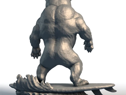 Wooden Bulldog Surfer Sculpture - Beach Dog Decor - Surfing Mascot Statue 3D Print Model