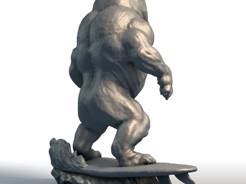 Wooden Bulldog Surfer Sculpture - Beach Dog Decor - Surfing Mascot Statue 3D Print Model