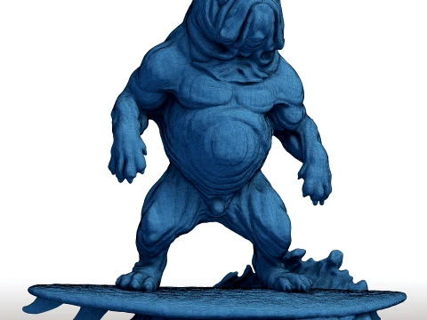 Wooden Bulldog Surfer Sculpture - Beach Dog Decor - Surfing Mascot Statue 3D Print Model