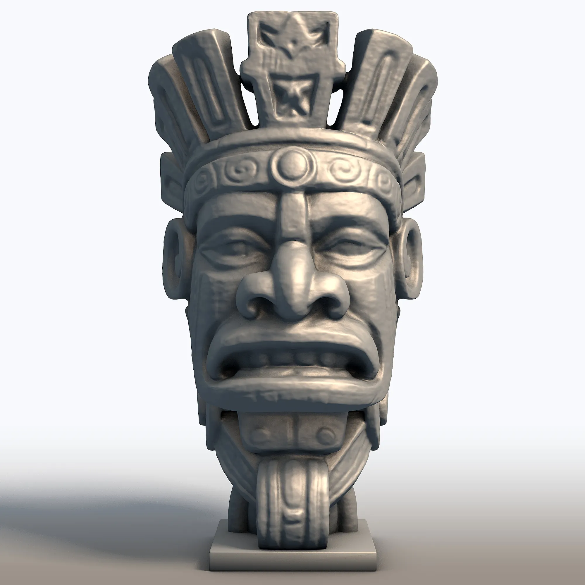 Aztec Mask Bust Sculpture Ancient Tribal Artifact Mesoamerican Deity Wall Art 3D Print Model .c4d .max .obj .3ds .fbx .stl .blend 
