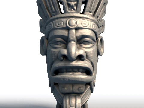アステカ マスク バスト彫刻 古代部族アーティファクト メソアメリカ神 ウォールアート 3Dプリントモデル