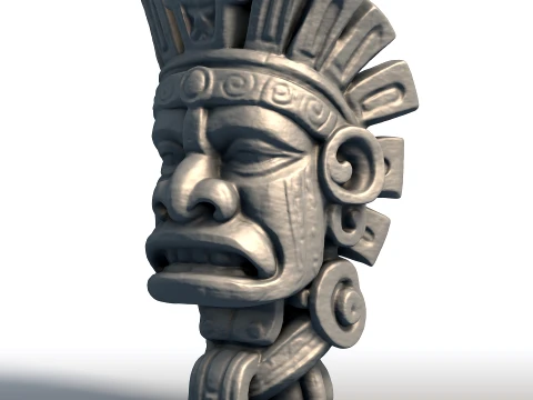 Aztec Mask Bust Sculpture Ancient Tribal Artifact Mesoamerican Deity Wall Art 3D Print Model