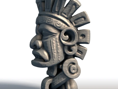 Aztec Mask Bust Sculpture Ancient Tribal Artifact Mesoamerican Deity Wall Art 3D Print Model