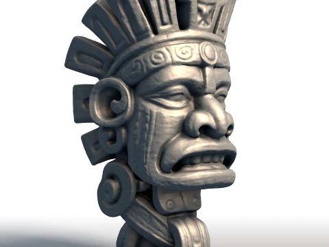 Aztec Mask Bust Sculpture Ancient Tribal Artifact Mesoamerican Deity Wall Art 3D Print Model