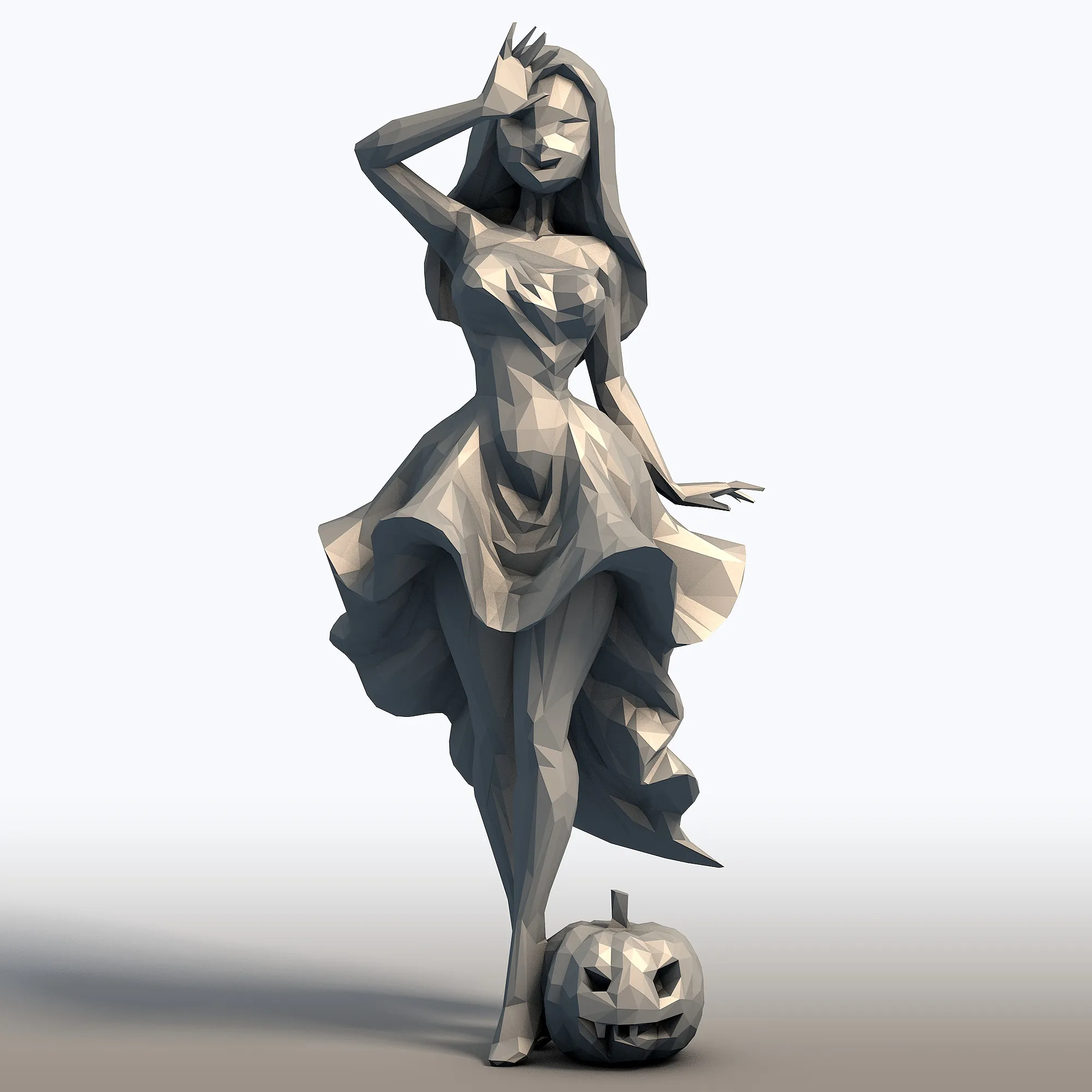 Strega impertinente con zucca Giocosa scultura di Halloween Strega stravagante in abito da zucca Modello di stampa 3D .c4d .max .obj .3ds .fbx .stl .blend 