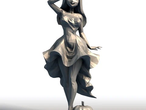 Bruxa atrevida com ab&oacute;bora Escultura brincalhona de Halloween Bruxa exc&ecirc;ntrica em vestido de ab&oacute;bora Modelo de Impressão 3D