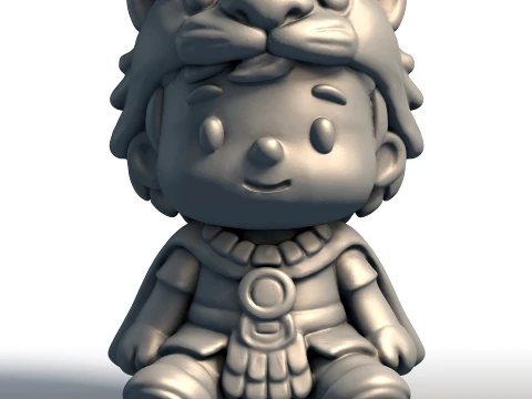 Chibi Aztec Jaguar Warrior Niedliche historische K&auml;mpfer Kawaii Mesoamerikanische Skulptur 3D Druckmodell