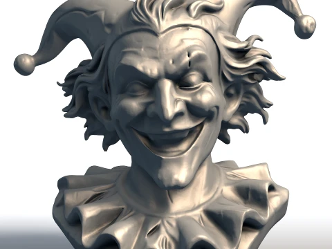 Buste de bouffon effrayant, sculpture de clown sinistre, d&eacute;cor gothique p&acirc;le d'Halloween Modèles 3D en vedette