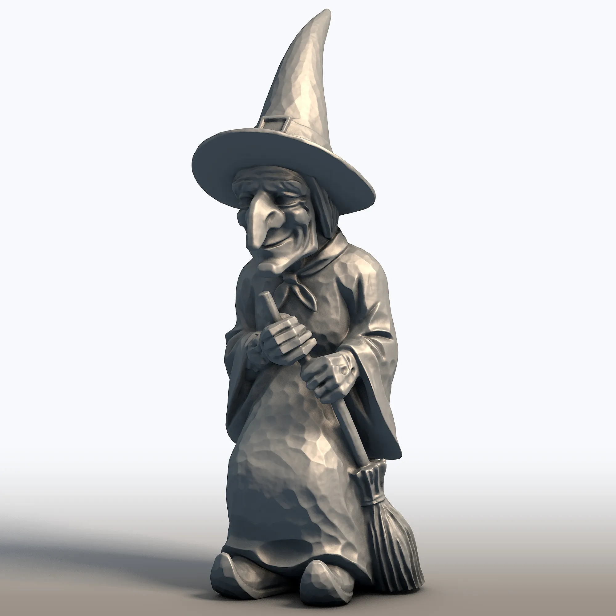 Elderly Witch with Broom Sculpture Wise Witch Statue Mystical Crone with Broomstick 3D Print Model .c4d .max .obj .3ds .fbx .stl .blend 