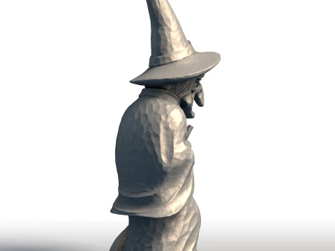 Elderly Witch with Broom Sculpture Wise Witch Statue Mystical Crone with Broomstick 3D Print Model
