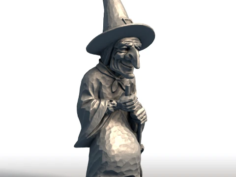 Elderly Witch with Broom Sculpture Wise Witch Statue Mystical Crone with Broomstick 3D Print Model
