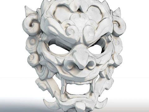 Indonesian Mask Wall Art Balinese Javanese Traditional Mask Hand-Carved Style Cultural Home 3D Print Model