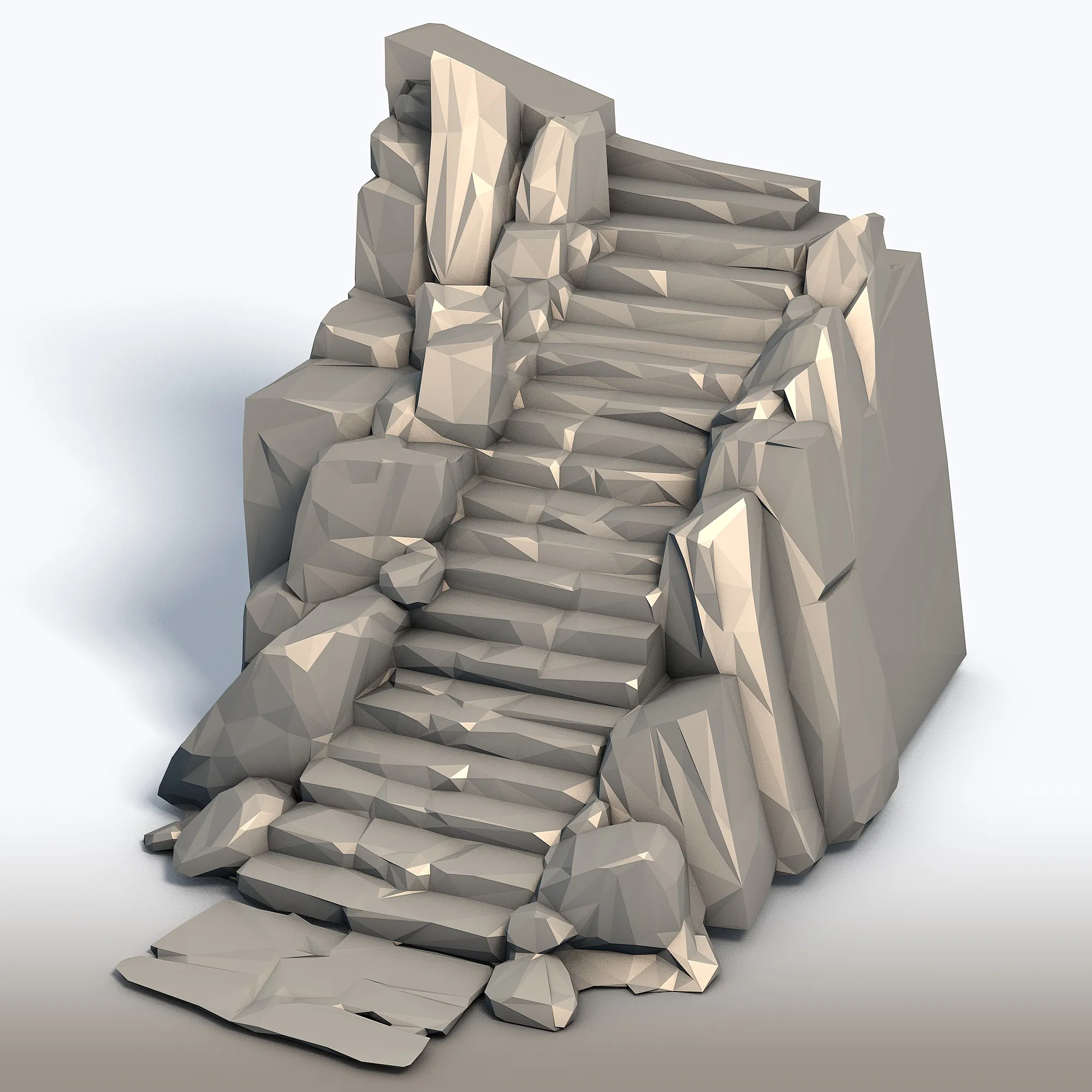 Low Poly Ladder in Stone Geometric Rock Carving Sculpture Minimalist Ascension Art 3D Print Model .c4d .max .obj .3ds .fbx .stl .blend 