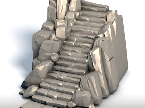 Low Poly Ladder in Stone Geometric Rock Carving Sculpture Minimalist Ascension Art 3D Print Model